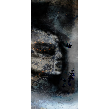 Прыжок веры. Монохромная полу-фигуративная серо-голубая картина распечатанная на холсте ограниченного тиража